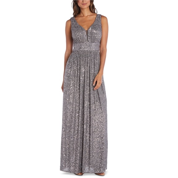 Nightway Womens Sequin Gown Dress, Metallic, 8