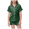 thumbnail image 1 of Nightwear Shorts and Tops Girls 100% Cotton 3pcs Pajama Sets Button Down Short Sleeve Long Pants With Shorts Sleepwear for Ages 5-14, 1 of 6