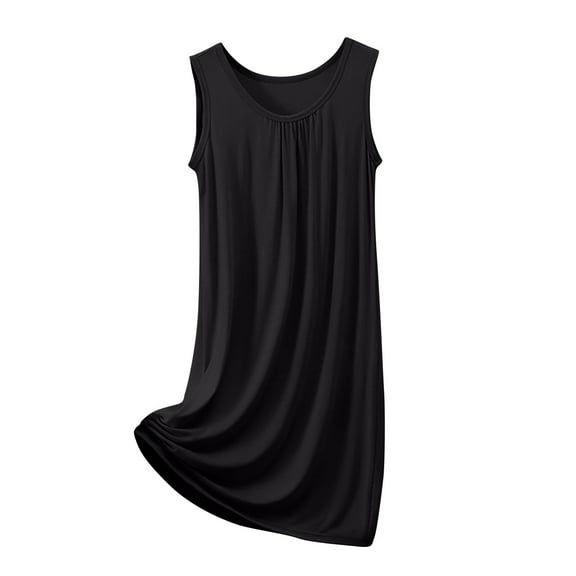 Nighty for Women New Women's Nightgown Sleeveless Sleepwear Wide Strap Sleep Shirt Pleated Scoopneck Nightshirt New Black XL