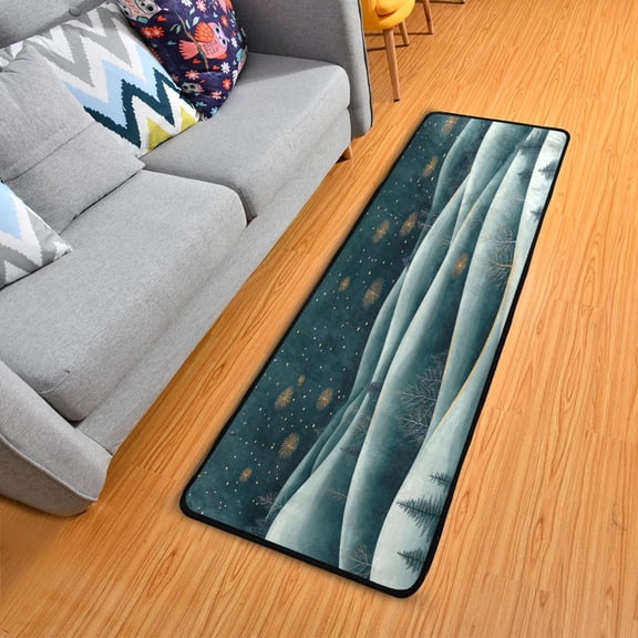 Nignt Snowy Hills Elegant Area Rug 72" x 24" Non-Slip Polyester with Cotton Padding