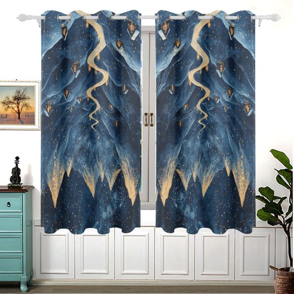 Nignt Snowy Mountains 63x55in Window Curtain Panels 63x55in 2-Piece Heavy Duty 80% Light Blocking