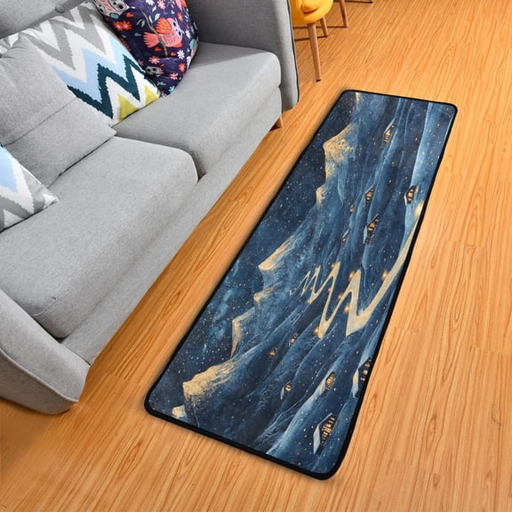 Nignt Snowy Mountains Elegant Area Rug 72" x 24" Non-Slip Polyester with Cotton Padding