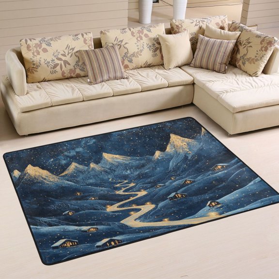 Nignt Snowy Mountains Soft Polyester Area Rug 36''x24'', Non Slip, Memory Foam, Water Absorbent