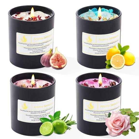 Nihaoya Scented Candles Set with Crystal - 4 Pcs Soy Wax Candles for Home Meditation, Crystal Energy Self-Care Meditation Candle Gift Set for Birthday Gifts for Women Y101