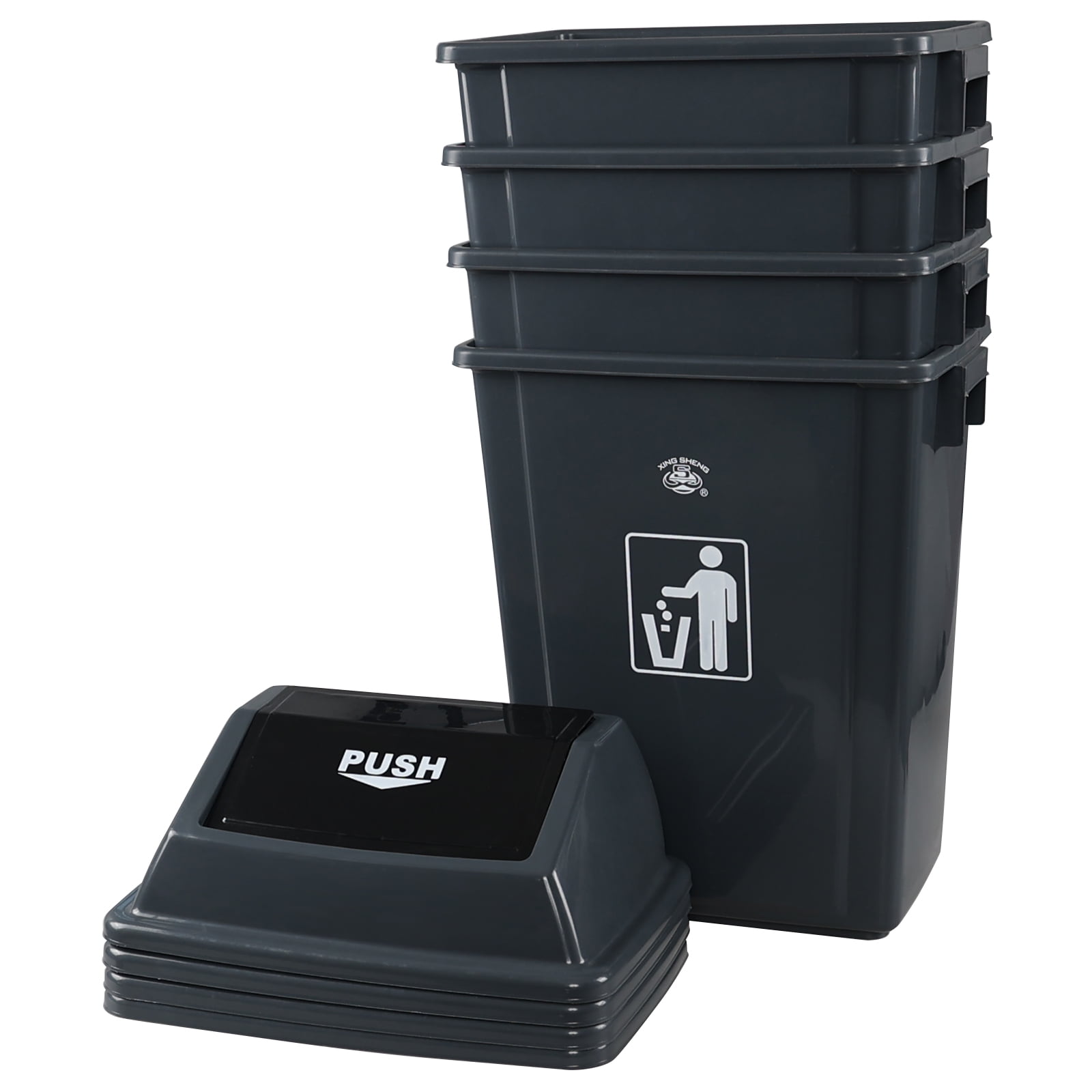 Nihenok 15 Gallon Tall Plastic Trash Can with Swing Lid, 4 Pack Gray ...