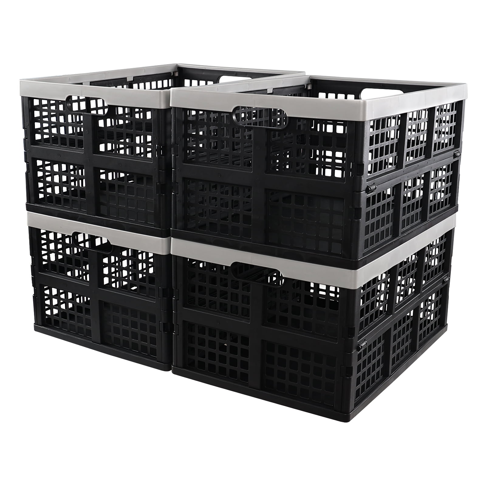 Nihenok 4 Pack 42 L Large Plastic Collapsible Storage Crates, Folding ...