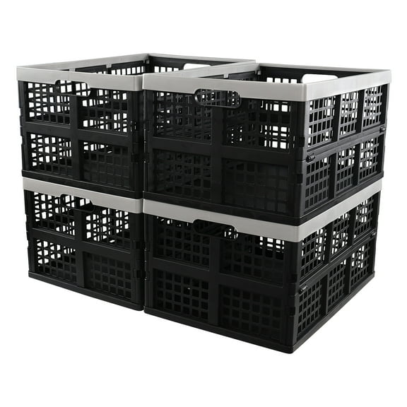 Nihenok 4 Pack 42 L Large Plastic Collapsible Storage Crates, Folding Stackable Storage Crates