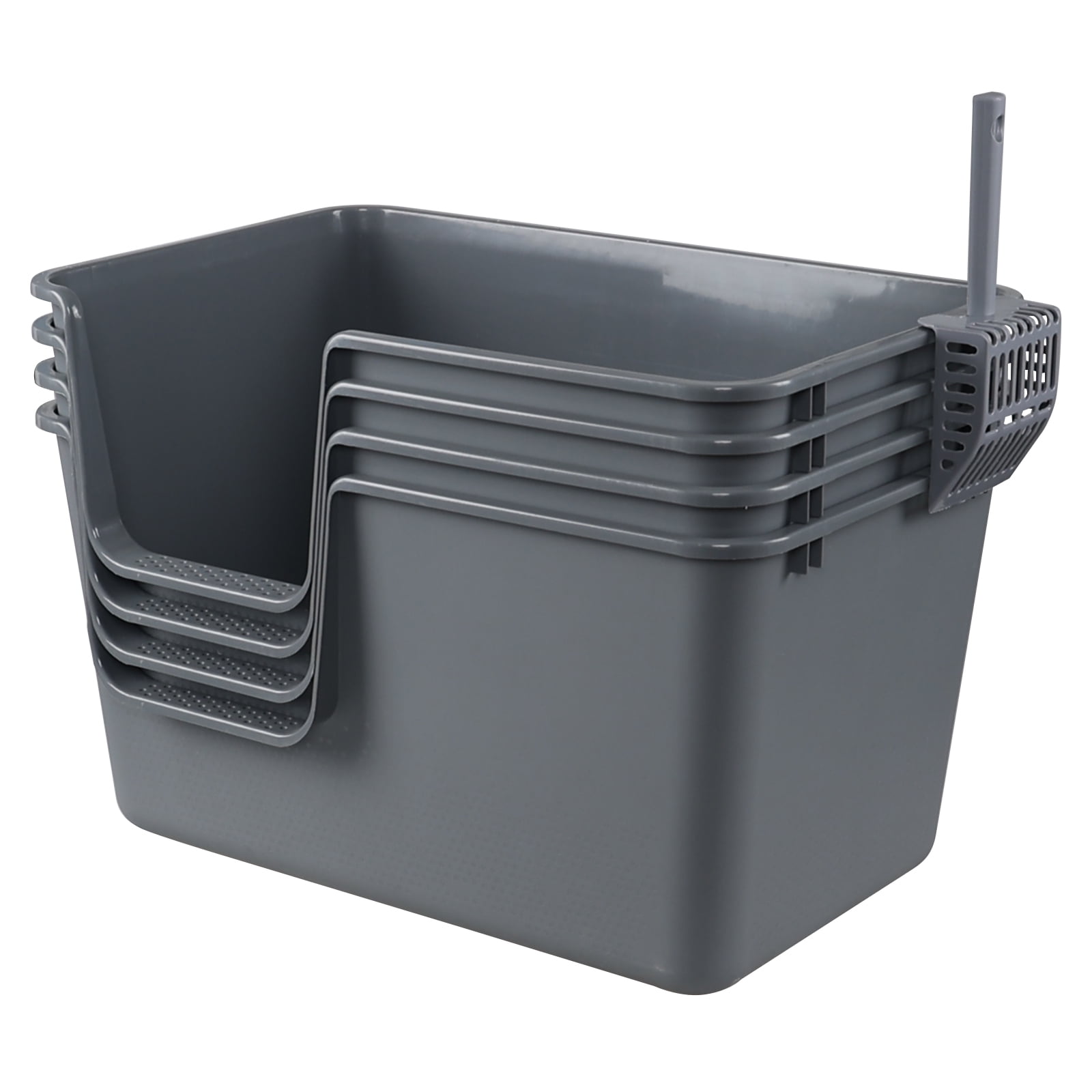 Nihenok 4 Pack Extra Large Plastic High Sides Cat Litter Pan, Open Top ...