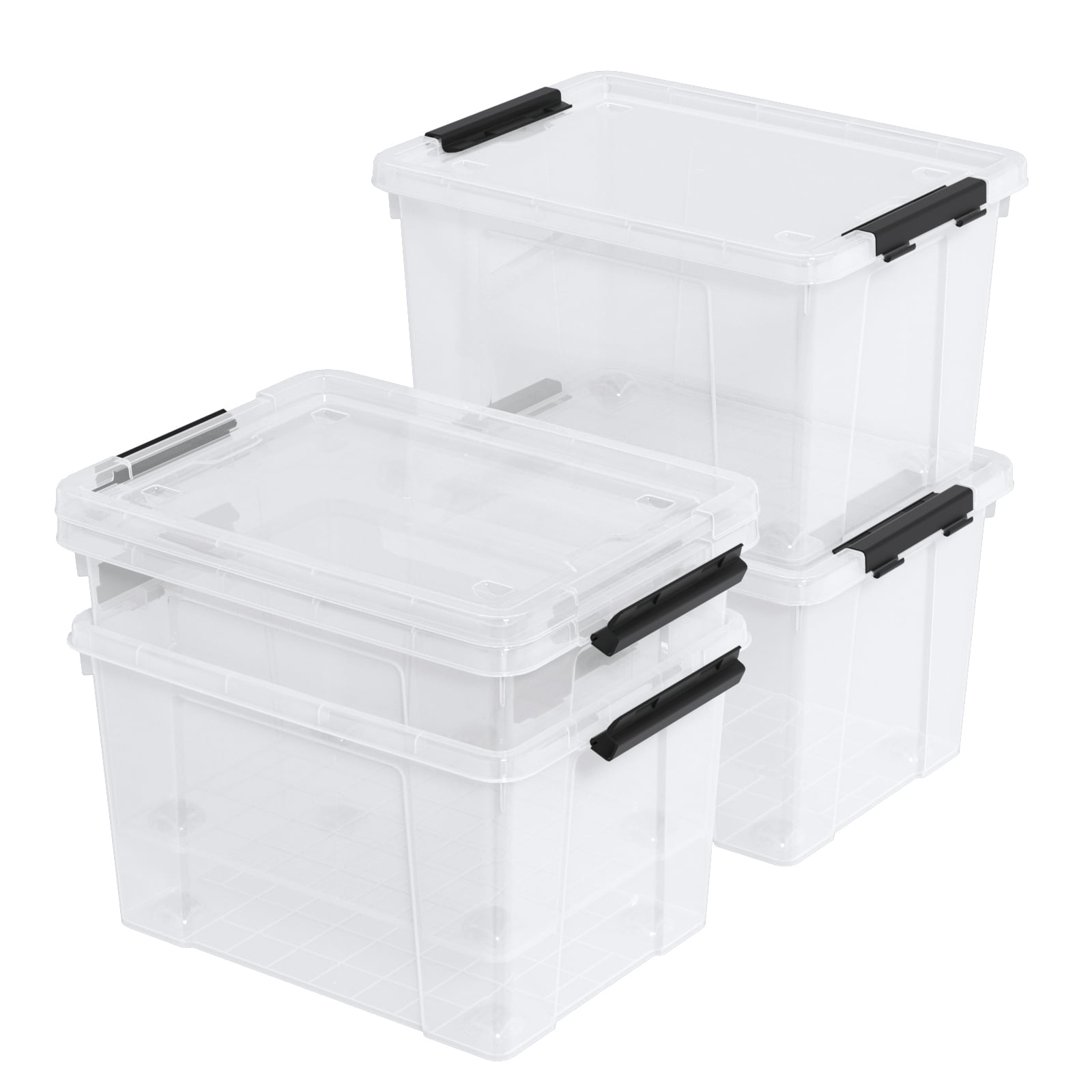 Nihenok Set of 4 34 L Stackable Plastic Storage Bins with Latching Lids ...