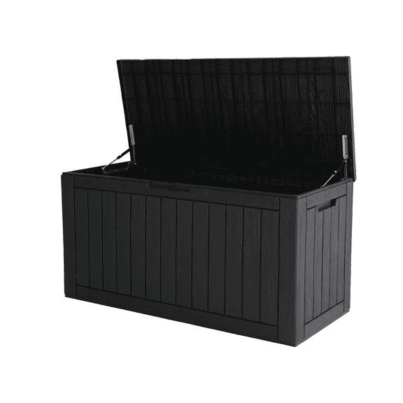 Nihsuao 100 Gallon Large Resin Deck Box, Lockable Weatherproo Storage Box for Patio & Garden, Black Wood Grain