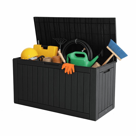 Nihsuao 110 Gallon Resin Deck Box,Lockable Outdoor Storage Container,Waterproof Storage Box for Patio Furniture Cushions(Black)