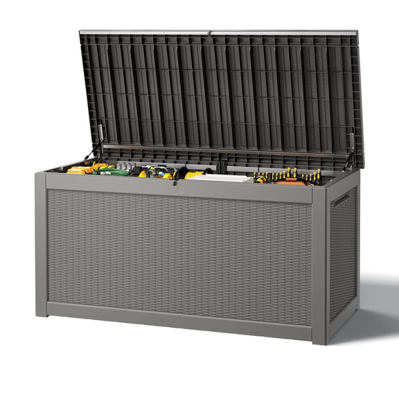 Nihsuao 260 Gallon Large Deck Box, Lockable Resin Outdoor Indoor Storage Box with Handles, Waterproof UV Resistant for Patio Furniture Cushions, Garden Tool, Pool Float, Gray