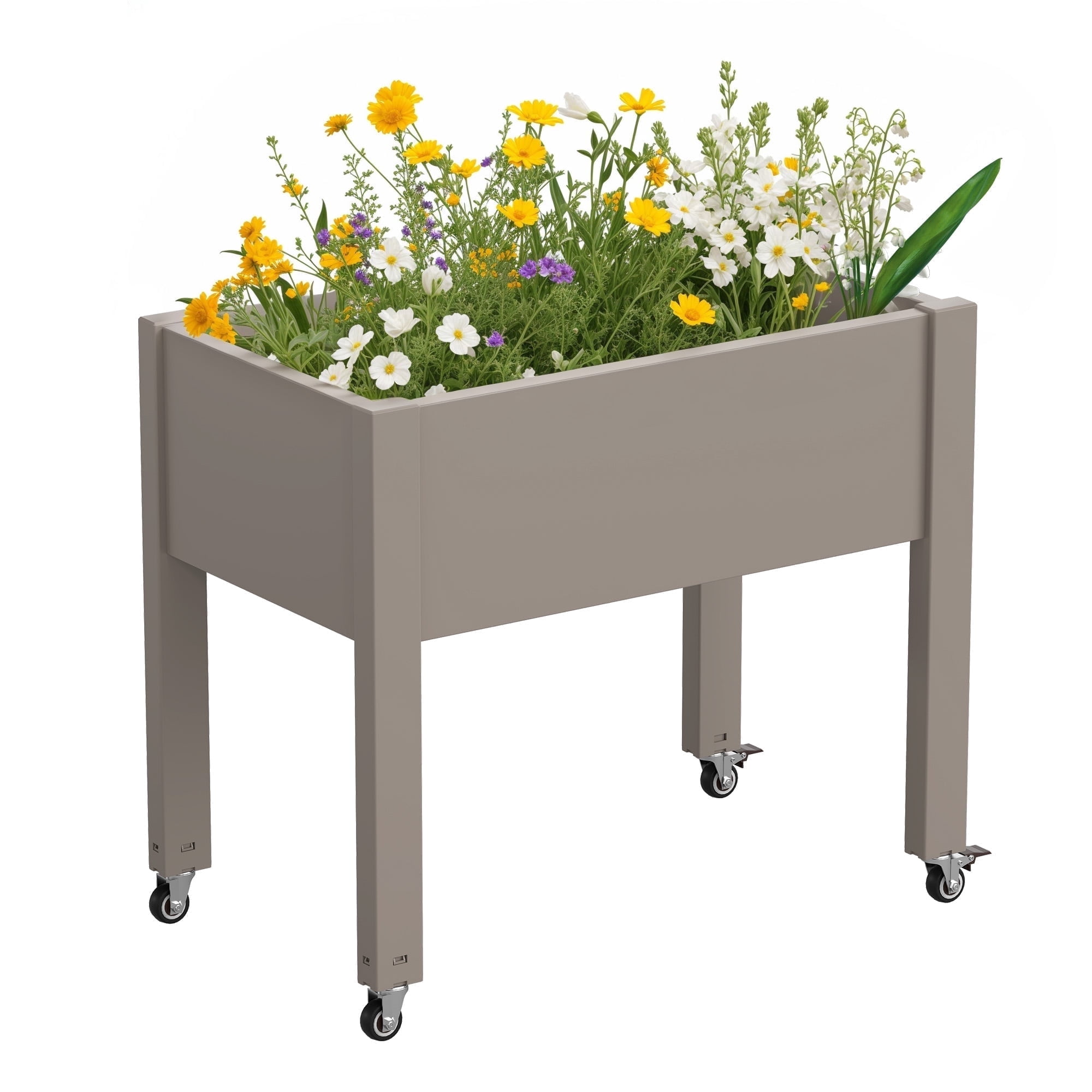 Nihsuao 30in Large Raised Garden Bed with Wheels, Outdoor Elevated Planter with Weatherproof Resin, Effective Drainage for Backyard, Patio and Balcony, Gray