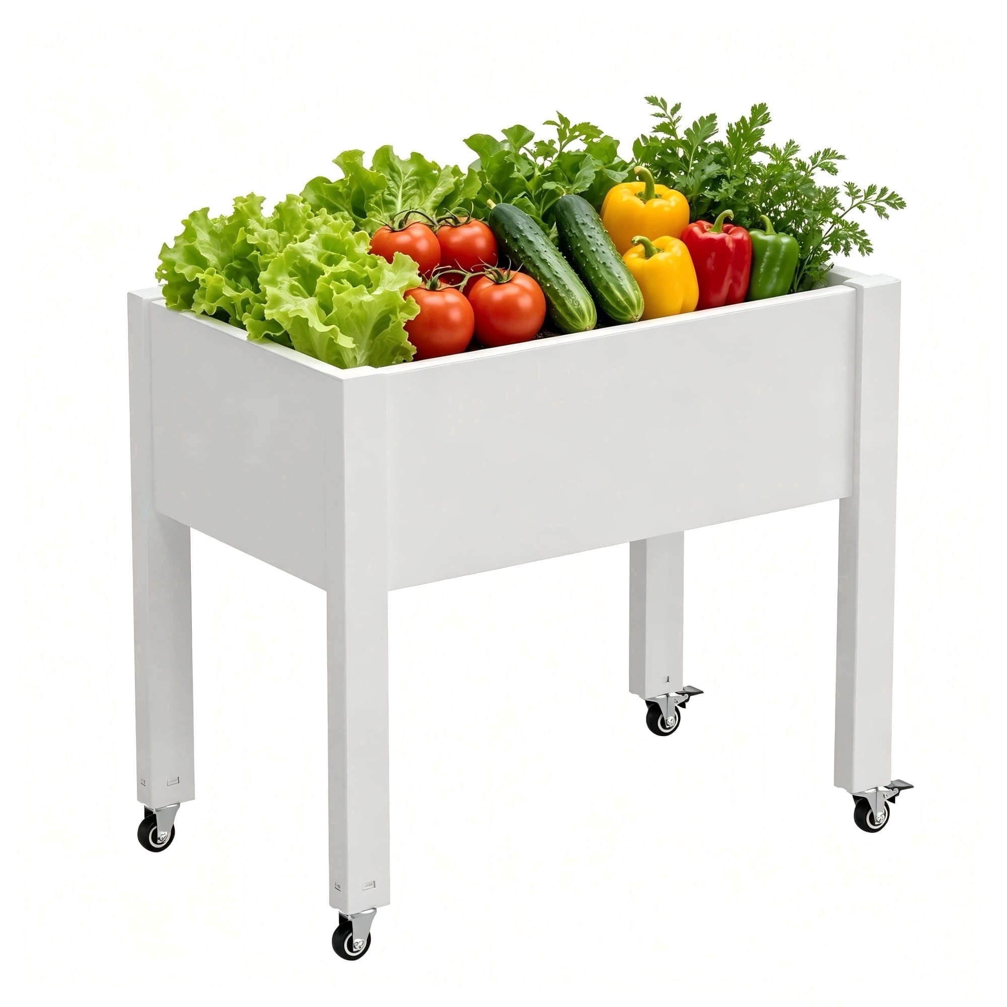 Nihsuao 30in Large Raised Garden Bed with Wheels, Outdoor Elevated Planter with Weatherproof Resin, Effective Drainage for Backyard, Patio and Balcony, White