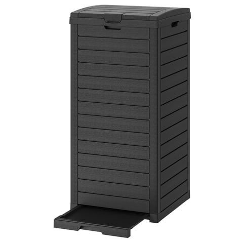 Nihsuao 31 Gallon Large Outdoor Trash Bin with Pull-Out Liquid Drawer, Single Lid Closure Design, Waterproof Resin Garbage Can Container for Patio, Backyard, Black