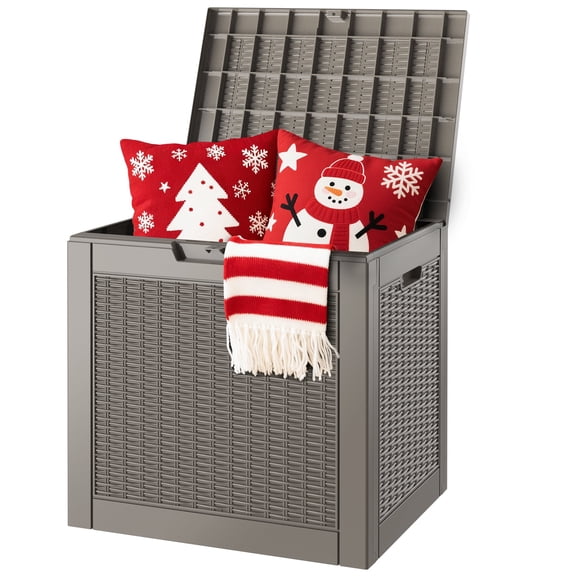 Nihsuao 31 Gallon Resin Deck Box, Lockable Patio Outdoor Storage Box for Furniture, Garden Tools and Tools Storage, Weather - resistant, Gray Rattan Texture