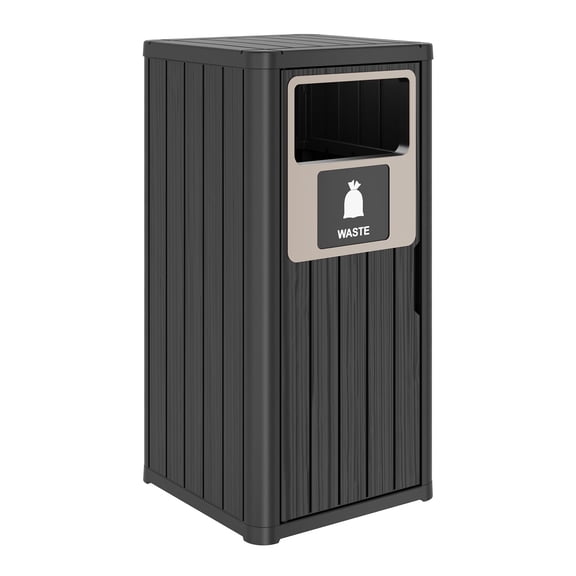Nihsuao 42 Gallon Resin Trash Can, Durable & Waterproof Outdoor Garbage Bin with Garbage Labels, Weather-Resistant Waste Bin for Indoor Kitchen, Outdoor Porch, Backyard, (Black, 1)