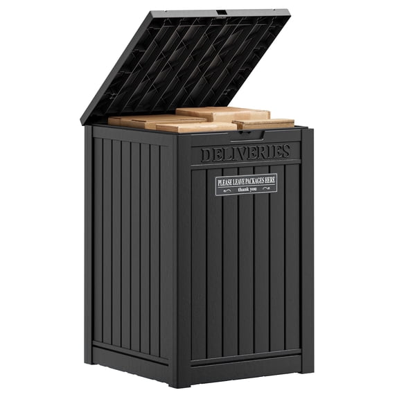 Nihsuao 48-Gallon Outdoor Package Delivery Box - Large Resin Storage Container with Lockable Lid, Waterproof Deck Box for Porches, Patios, Curbside, Black