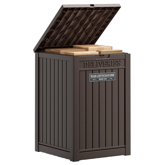 Nihsuao 48-Gallon Outdoor Package Delivery Box - Large Resin Storage Container with Lockable Lid, Waterproof Deck Box for Porches, Patios, Curbside, Brown