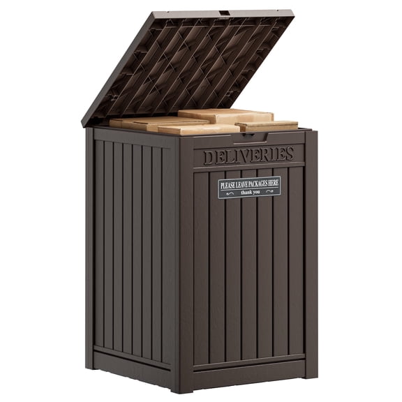 Nihsuao 48-Gallon Outdoor Package Delivery Box - Large Resin Storage Container with Lockable Lid, Waterproof Deck Box for Porches, Patios, Curbside, Brown