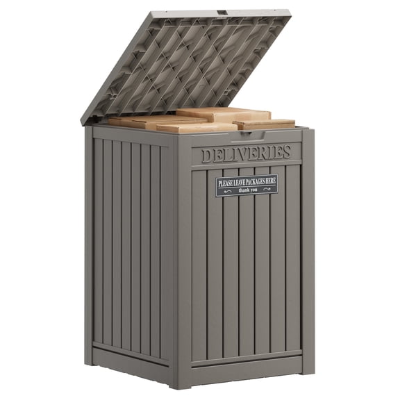 Nihsuao 48-Gallon Outdoor Package Delivery Box - Large Resin Storage Container with Lockable Lid, Waterproof Deck Box for Porches, Patios, Curbside, Gray