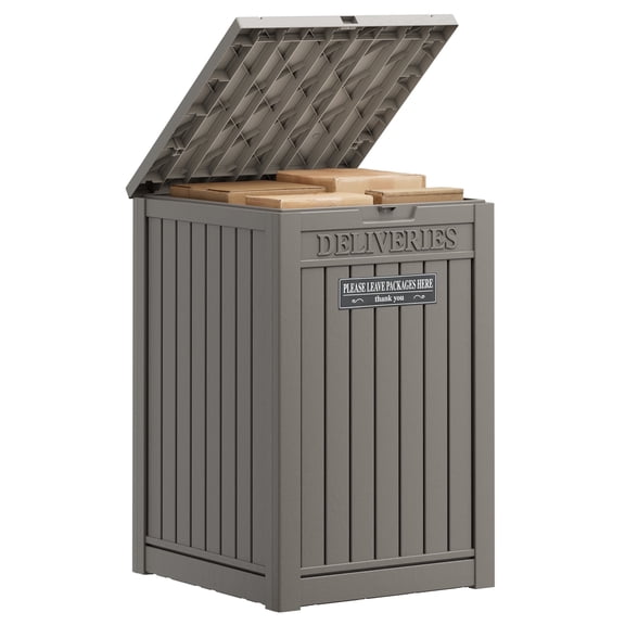 Nihsuao 48-Gallon Outdoor Package Delivery Box - Large Resin Storage Container with Lockable Lid, Waterproof Deck Box for Porches, Patios, Curbside, Gray
