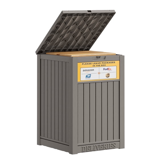Nihsuao 53-Gallon Outdoor Package Delivery Box - Large Resin Storage Container with Lockable Lid, Waterproof Deck Box for Porches, Patios, Curbside, Gray