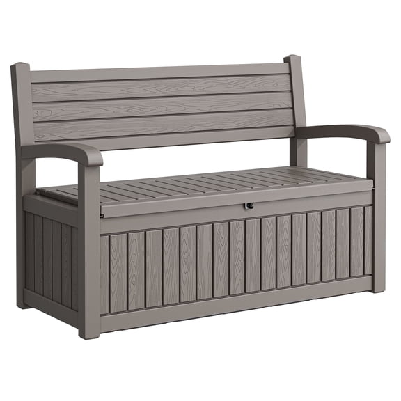 Nihsuao 80 Gallon Plastic Storage Bench Made of Durable Weatherproof Resin, Deck Box Lockable Storage Compartment for Outdoor Patios & Lawns, Gray(Wood-grain)