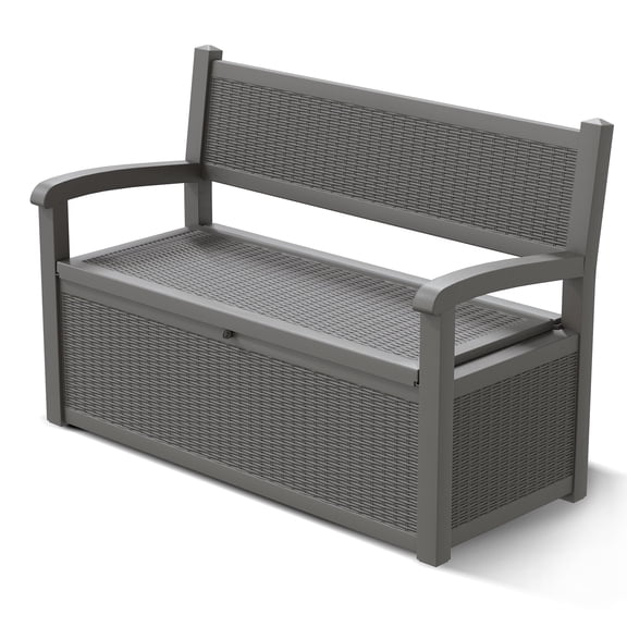 Nihsuao 80 Gallon Plastic Storage Bench Made of Durable Weatherproof Resin, Deck Box Lockable Storage Compartment for Outdoor Patios & Lawns, Gray