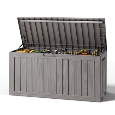 Nihsuao 80 Gallon Wood-grain Resin Deck Box, Lockable Weatherproof ...