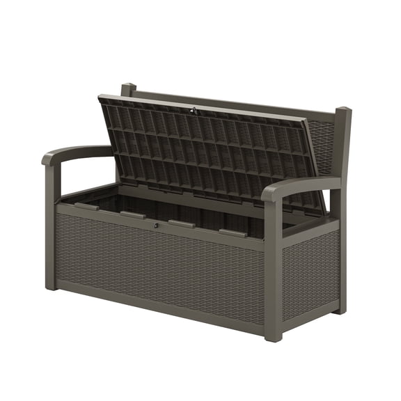 Nihsuao 82 Gallon Storage Patio Bench, Deck Box with Storage Organization, Waterproof Resin, Durable Outdoor Seating, Perfect to Store Garden Tools and Pool Toys, Gray(Wicker-style)