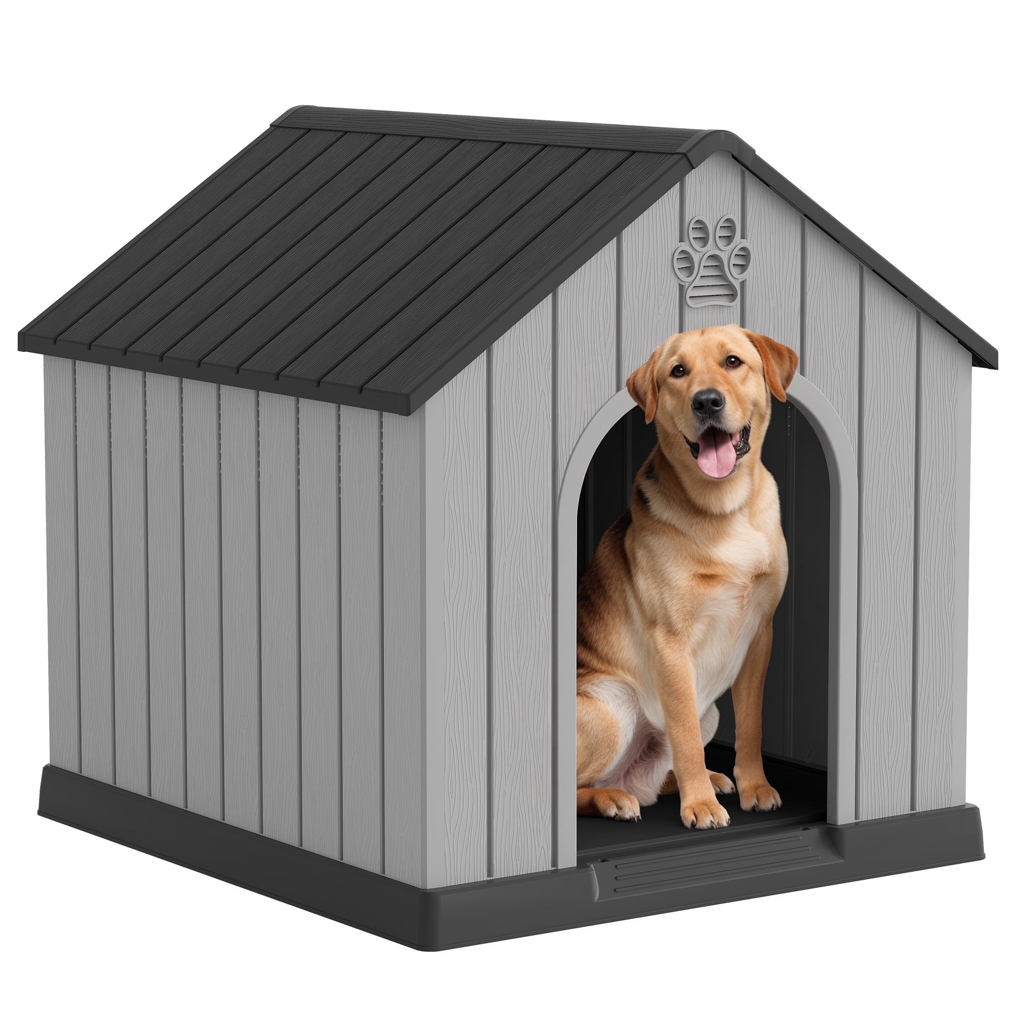 Nihsuao Dog House for Medium Large Dogs, Durable PP Waterproof Outdoor & Indoor Dog Shelter with Air Vents, Elevated Floor, Easy Clean and Assemble, Black (36.2"L×38"W×38"H)