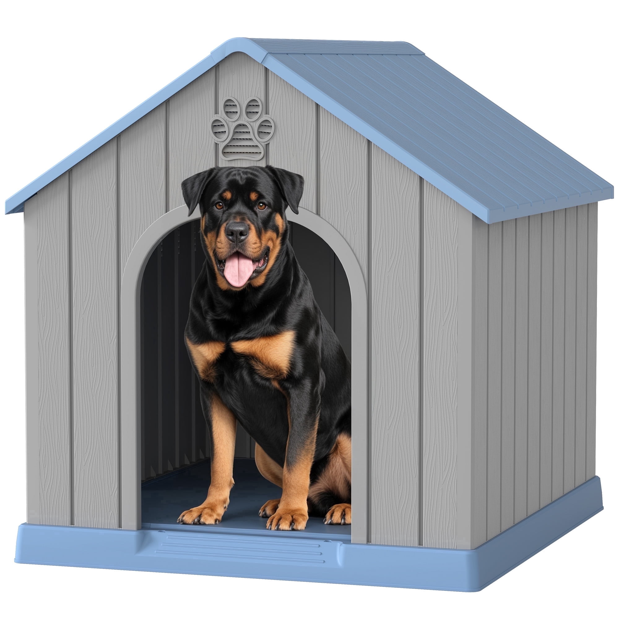 Nihsuao Dog House for Medium Large Dogs, Durable PP Waterproof Outdoor & Indoor Dog Shelter with Air Vents, Elevated Floor, Easy Clean and Assemble, Blue (36.2"L×38"W×38"H)