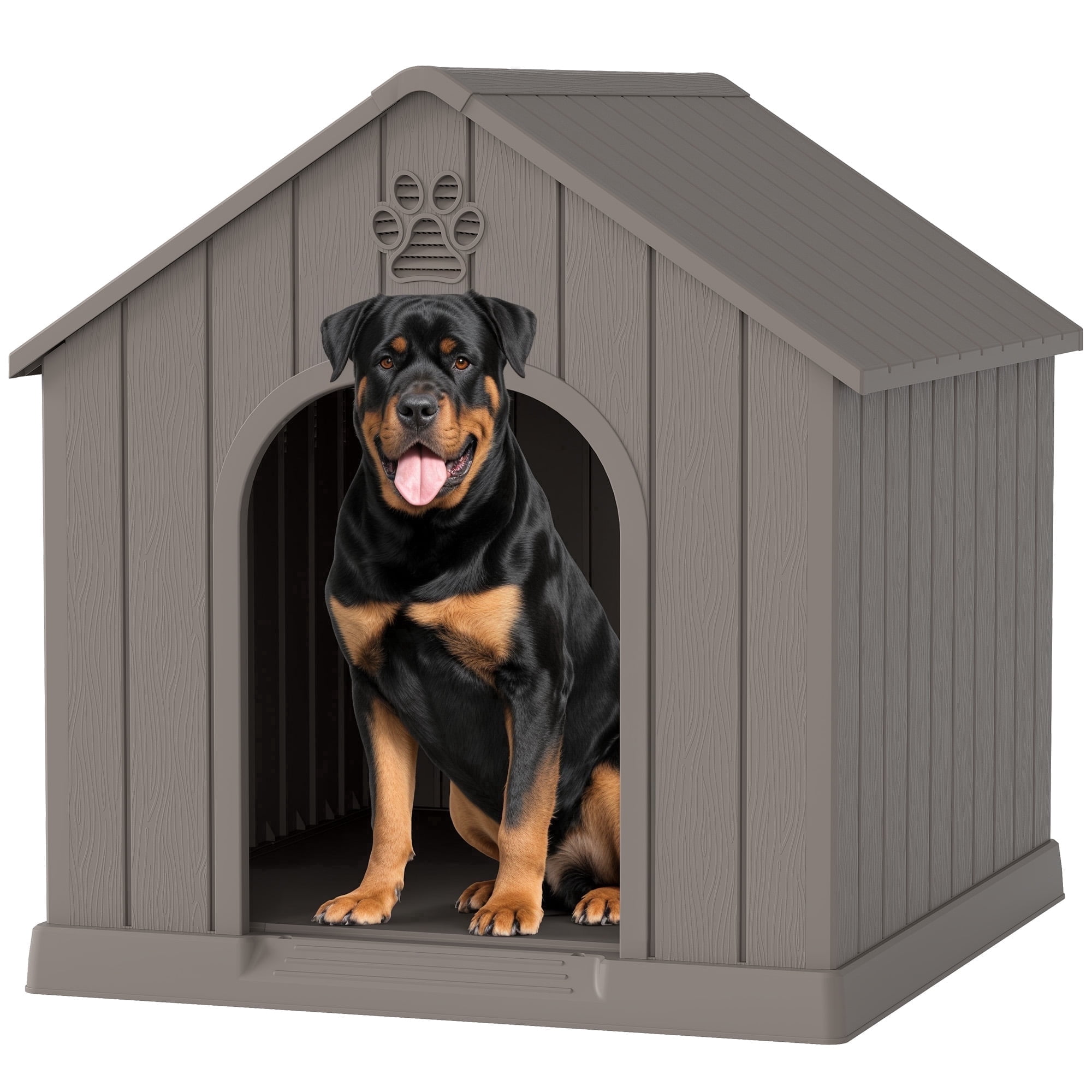 Nihsuao Dog House for Medium Large Dogs, Durable PP Waterproof Outdoor & Indoor Dog Shelter with Air Vents, Elevated Floor, Easy Clean and Assemble, Gray (36.2"L×38"W×38"H)