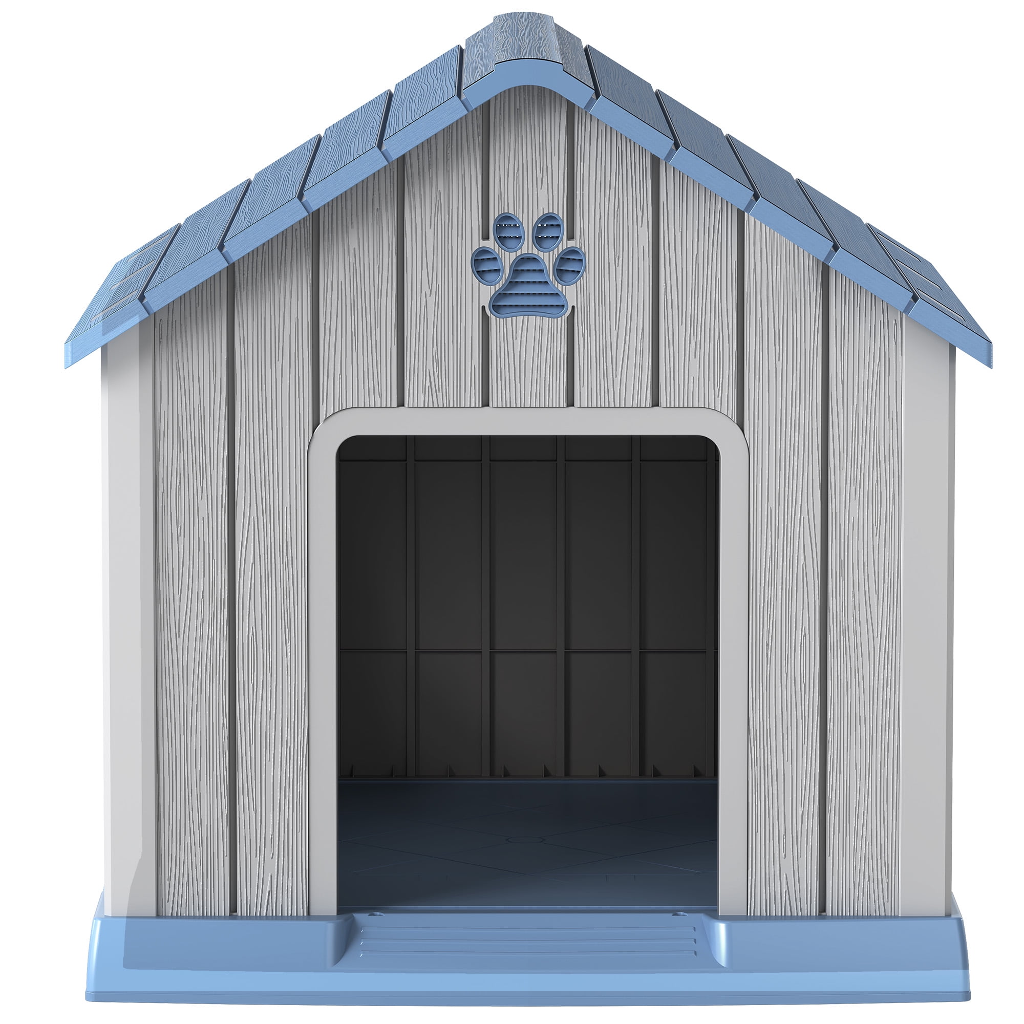 Nihsuao Dog House, Weatherproof Resin Dog House for Small Medium Dogs with Air Vents & Windows, Elevated Floor, Pet Shelter for Indoor & Outdoor, Blue ,31" L x 33.3" W x 33.5" H