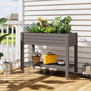 Nihsuao Elevated Mobile Raised Garden Bed with Storage Shelf & Lockable Wheels, Weather-Resistant HDPE Planter Table for Patio, Herb & Vegetable Growing, Gray