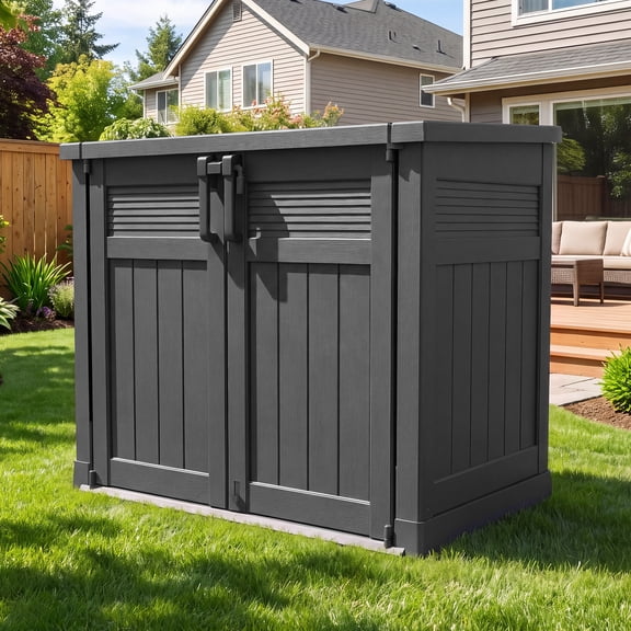 Nihsuao Large Outdoor Storage Cabinet 51 Cu.Ft. with Lockable Doors, Outdoor Storage Shed with Pneumatic Hydraulic Lid - Easy to Assemble, Waterproof Outdoor Storage Box for Backyards, Patios, Black