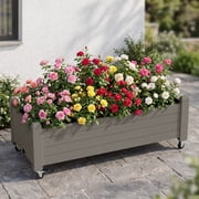 Nihsuao Mobile Raised Garden Bed with Lockable Wheels, Weather-Resistant Wood-Grain Planter Box for Patio, Balcony, Herb & Vegetable Growing, Gray