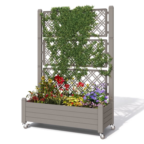 Nihsuao Mobile Trellis Planter Box, Weather-Resistant HDPE Raised Garden Bed for Climbing Plants, Patio & Balcony Vertical Gardening, Gray