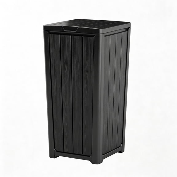 Nihsuao Outdoor Trash Can with Lid, Waterproof Resin Outdoor & Indoor Garbage Can, Large Kitchen Trash Can for Patio, Garage, Pool, Garden, Black