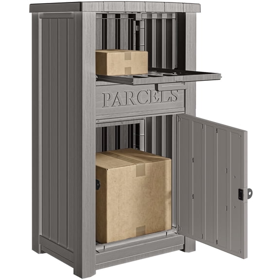 Nihsuao Package Delivery Box Outdoor with Lockable Secure, Waterproof & UV-Resistant, Anti-Theft Parcel, Large Double Wall Resin Outdoor Deck Box for Porches, Patios, Curbside, (Gray)