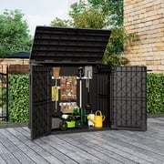 Nihsuao Store-It-Out Midi Horizontal Durable 36 Cu.ft Resin Outdoor Storage Shed With Heavy Duty Floor and Locking Latch, for Lawnmowe, Garden Tools, Black