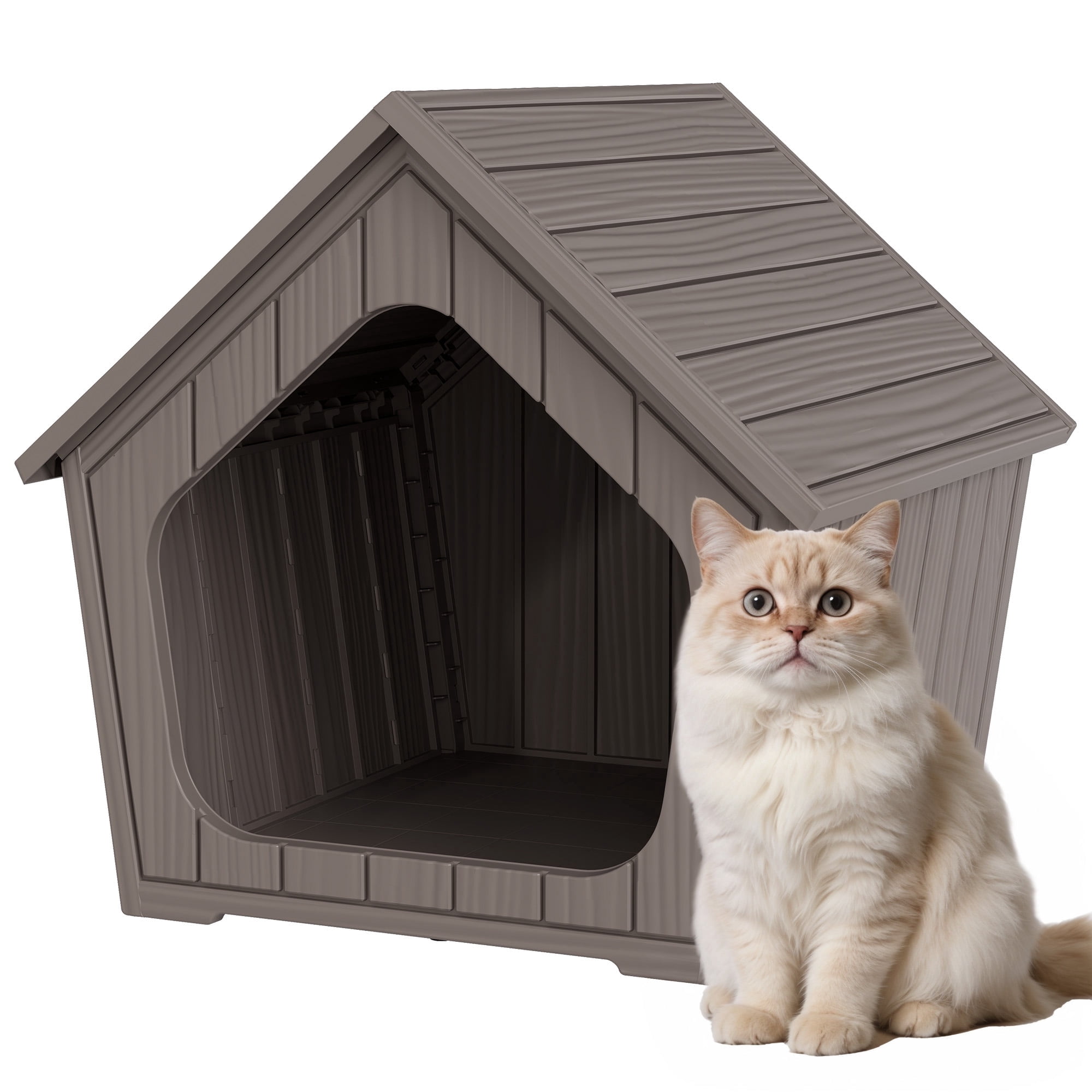 Nihsuao Weatherproof Outdoor Cat House, Insulated Resin Shelter for Stray & Feral Cats, Durable All-Season Pet House for Indoor & Outdoor, Gray