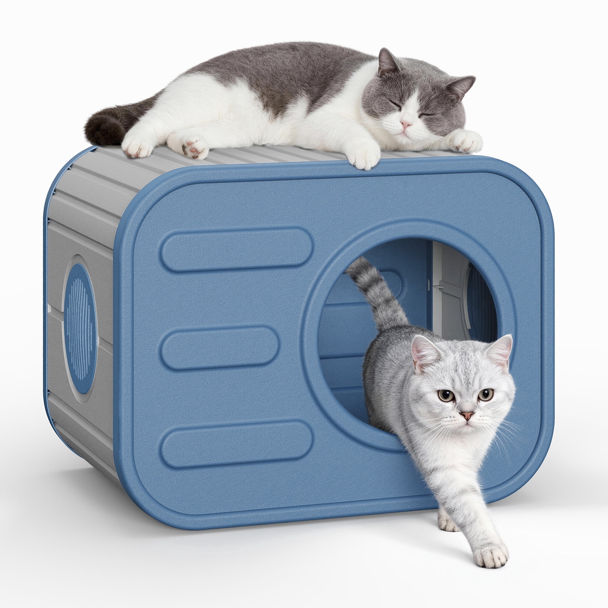 Nihsuao Weatherproof Resin Cat House, Camera-Shaped Design for Indoor & Outdoor Cats, Ventilated, Easy Assembly for Home Yard Garden, Blue