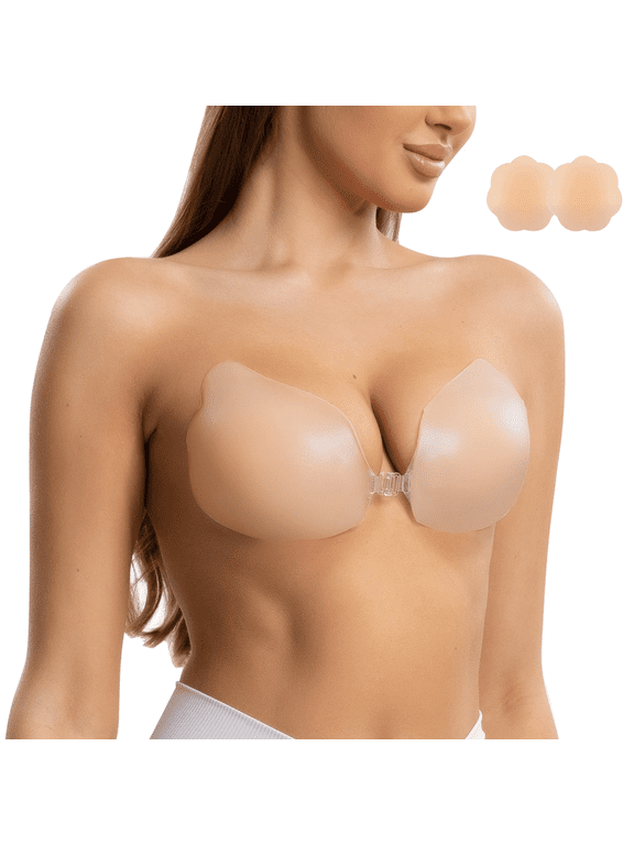 Strapless Bra Sticky Push-up Bra Adhesive Invisible Silicone Bra for Women Backless Dress with Nipple Covers