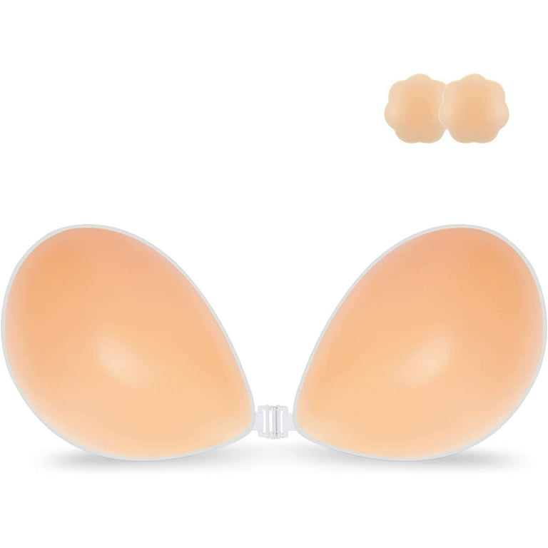 Niidor Adhesive Bra Strapless Sticky Invisible Push up Silicone Bra for  Backless Dress with Nipple Covers D Creme