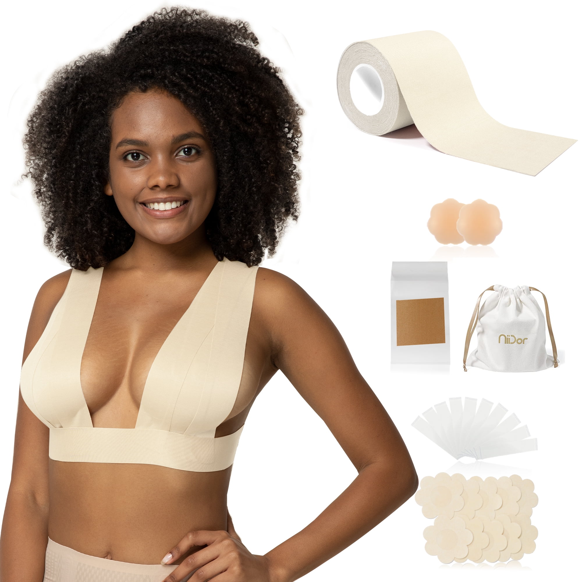 Neinkie Boob Tape, Breast Lift Tape and Nipple Covers, Push up Tape and  Breast Pasties Strapless Bra Tape Chest Support Tape for Large Breasts