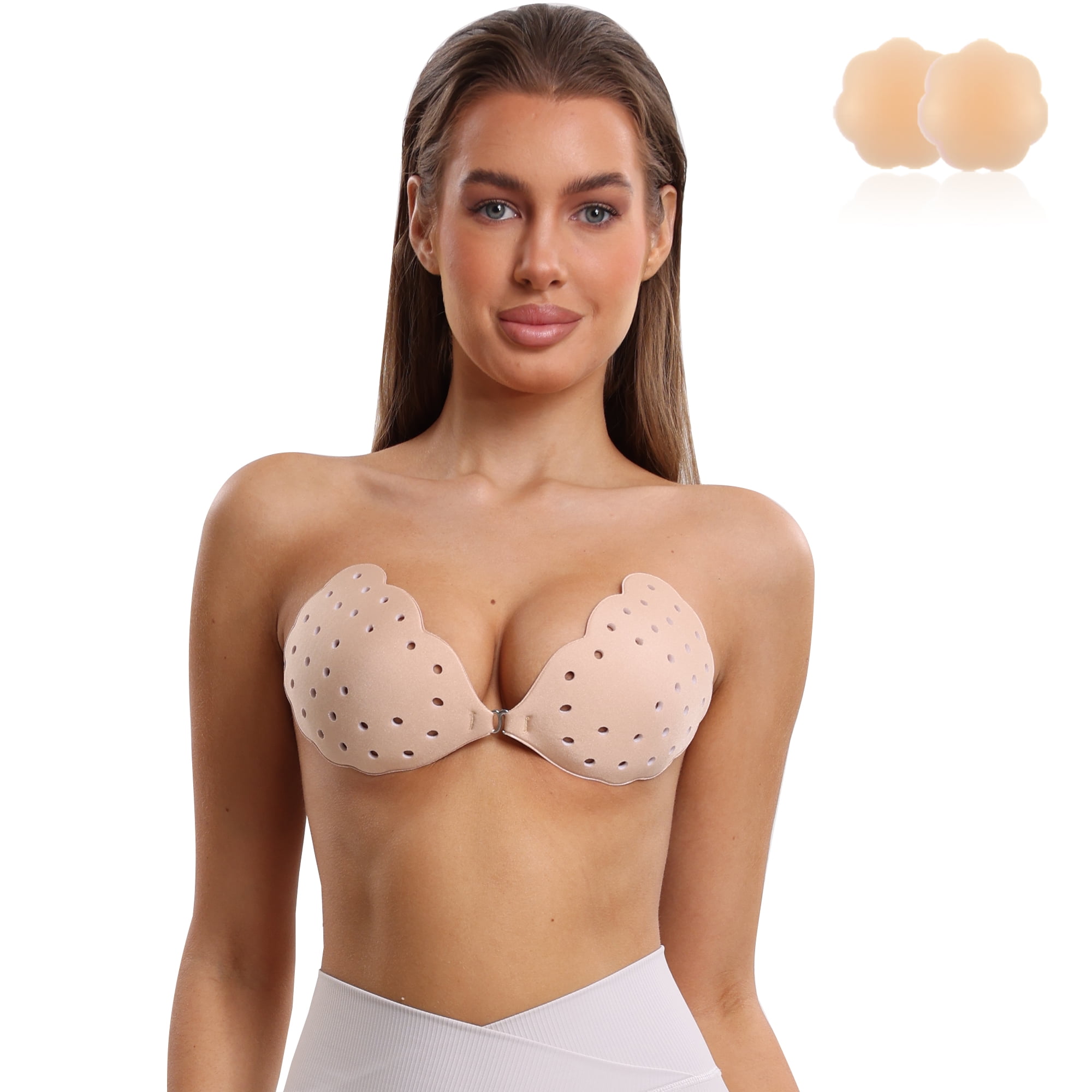 Niidor Reusable Strapless Push-up Invisible Adhesive Bra for Women, Sticky  Bra with Silicone Nipple Covers