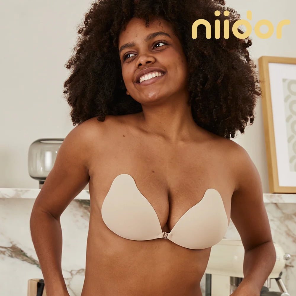 Niidor Women's Reusable Sticky Bra Push-up Adhesive Invisible Bra with  Nipple Cover ABCDEF Cup 