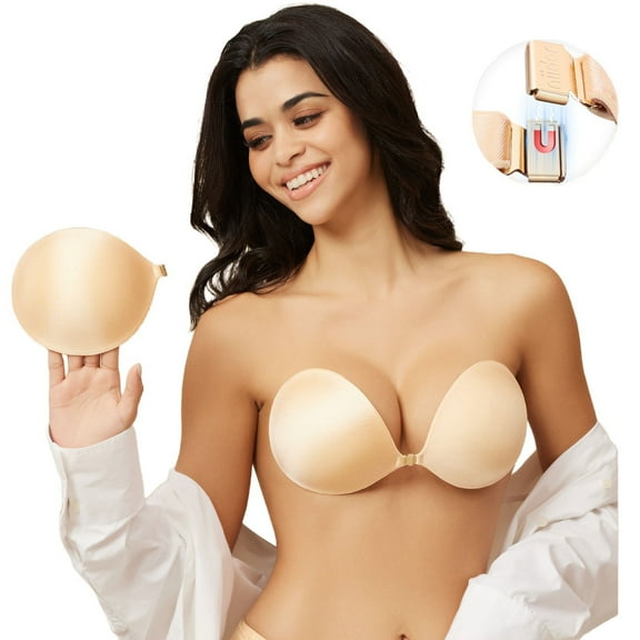 Niidor Women's Reusable Sticky Push-up Bra Backless Strapless Silicone Bra 2025 Upgraded Magnetic Clasp Bras